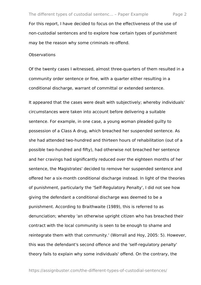 The Different Types Of Custodial Sentences Essay Example For 1060 Words