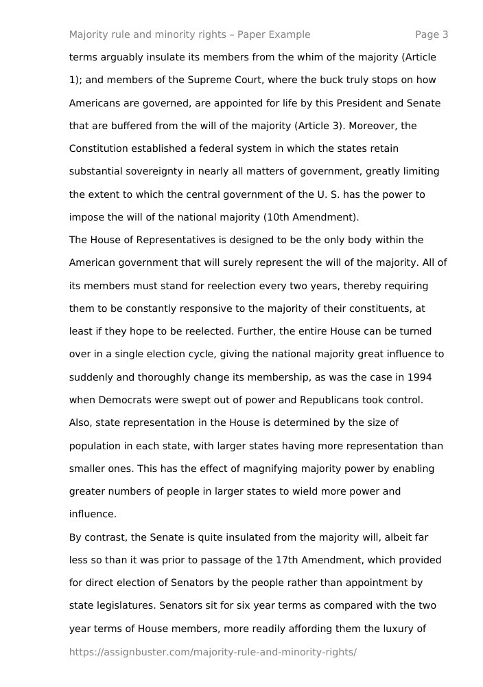 Majority Rule And Minority Rights - Essay Example For 773 Words