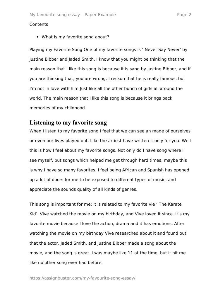 essay on favourite song