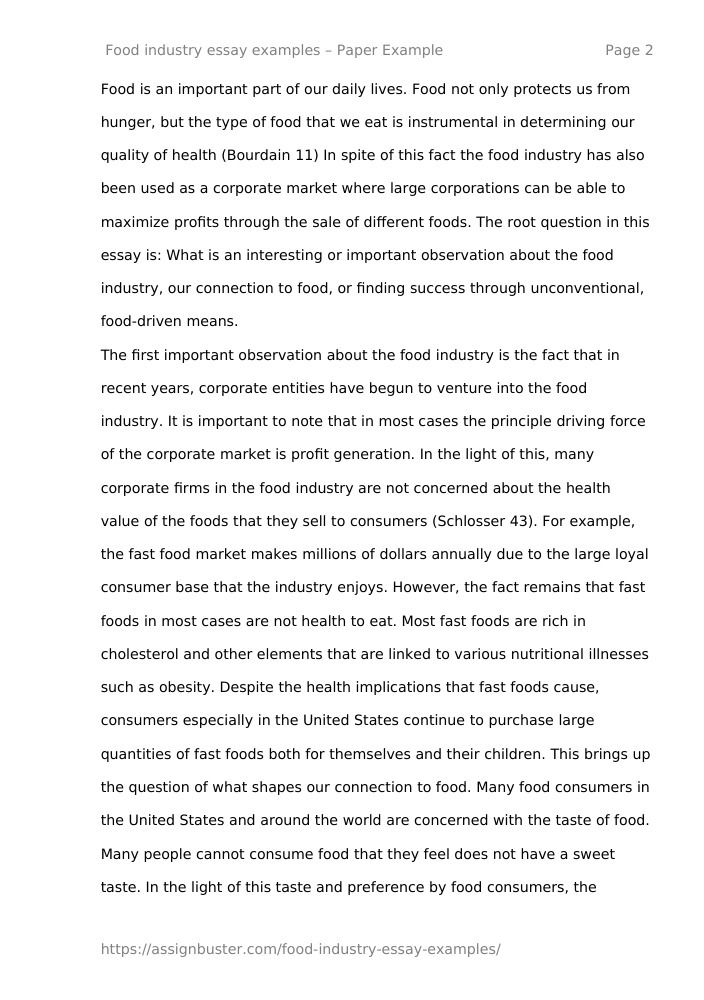 food industry essay questions