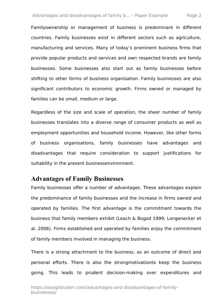 advantages and disadvantages of family run business essay