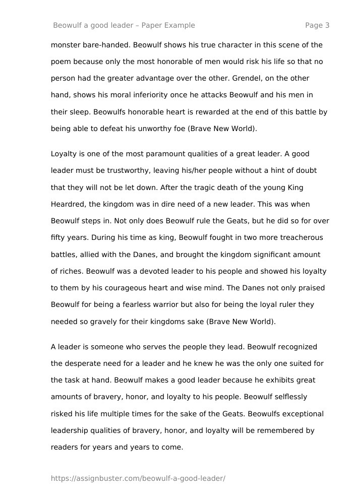 beowulf leadership essay