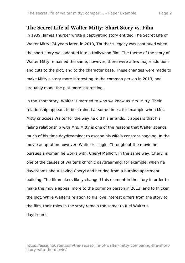 the secret life of walter mitty comparison essay