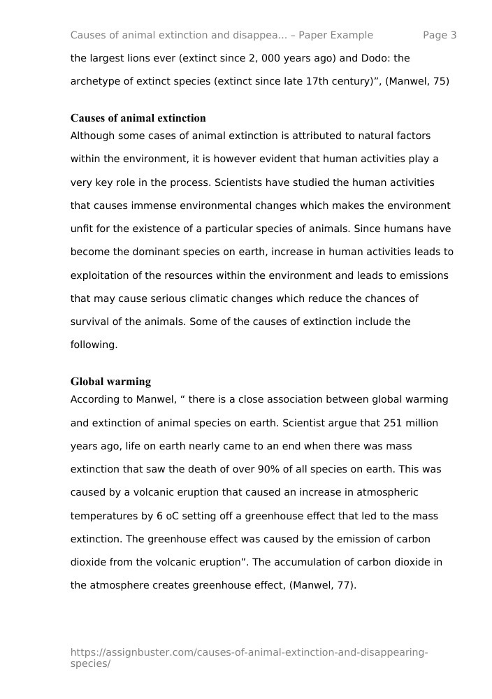 causes of animal extinction essay