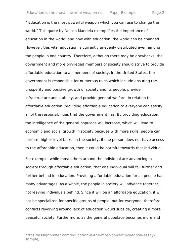 education is powerful weapon essay