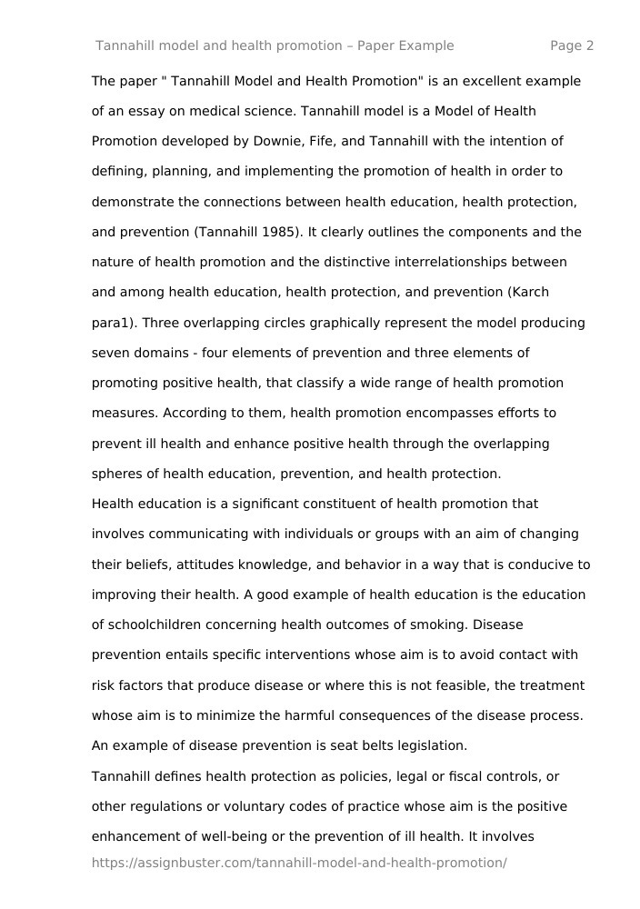 tannahill model of health promotion essay