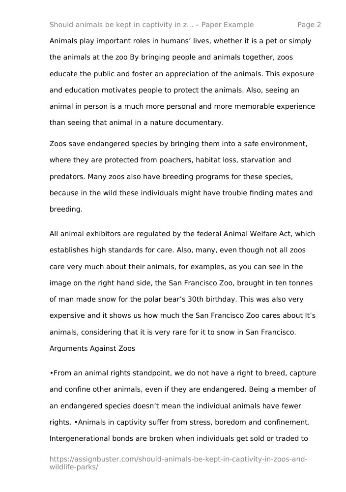 essay on should animals be kept in captivity