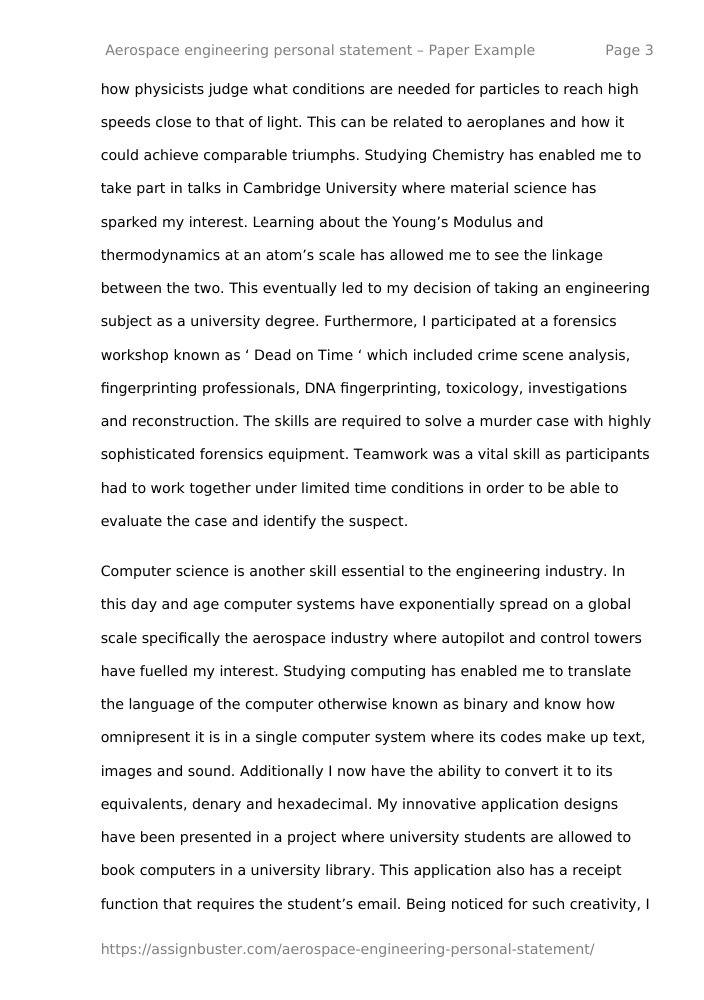 aerospace engineering masters personal statement examples